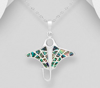 925 Sterling Silver Spotted Stingray Pendant Decorated with Shell