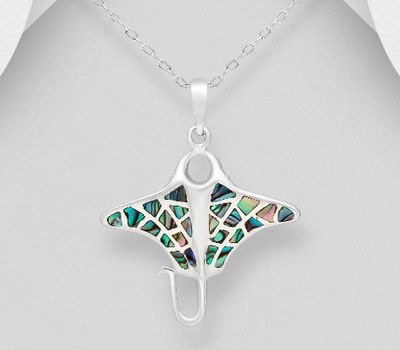 Şəkli böyütmək üçün tiklayın 925 Sterling Silver Spotted Stingray Pendant Decorated with Shell