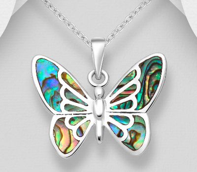 925 Sterling Silver Butterfly Pendant Decorated With Shell
