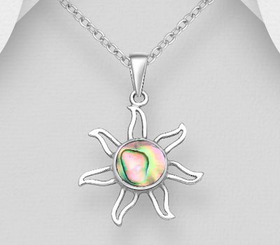 925 Sterling Silver Sun Pendant, Decorated with Shell
