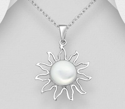 925 Sterling Silver Sun Pendant, Decorated with Shell
