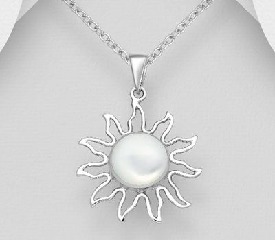 Malın səhifəsinə keç 925 Sterling Silver Sun Pendant, Decorated with Shell