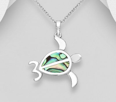 925 Sterling Silver Pendant Featuring Turtle Decorated with Shell