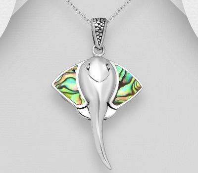 Şəkli böyütmək üçün tiklayın 925 Sterling Silver Stingray Pendant Decorated With Shell