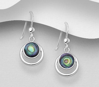 925 Sterling Silver Circle Hook Earrings, Decorated with Shell