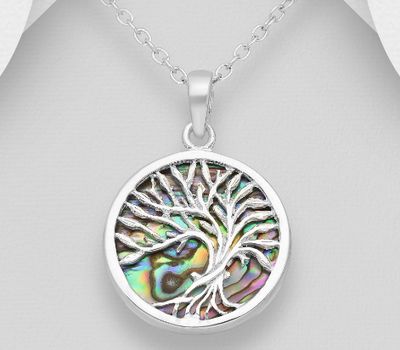 925 Sterling Silver Tree of Life Pendant Decorated With Shell