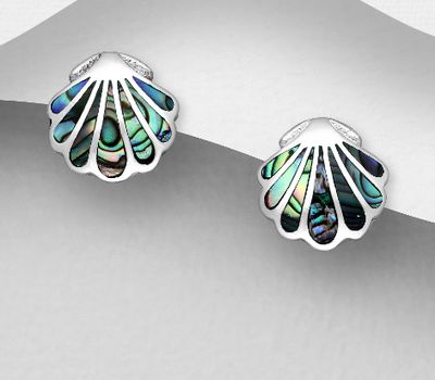 925 Sterling Silver Shell Push-Back Earrings, Decorated with Shell