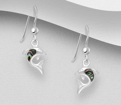 925 Sterling Silver Dolphin Hook Earrings Decorated With Shell