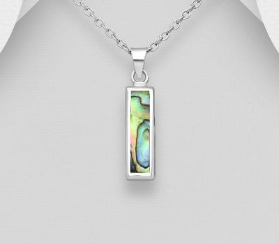 925 Sterling Silver Rectangle Pendant, Decorated with Shell
