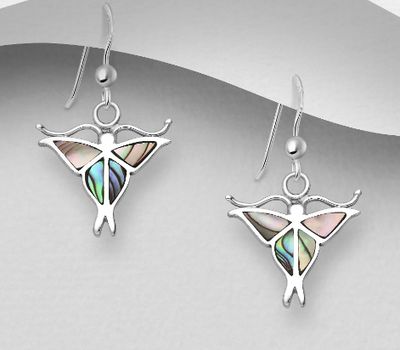 925 Sterling Silver Butterfly Hook Earrings, Decorated with Shell