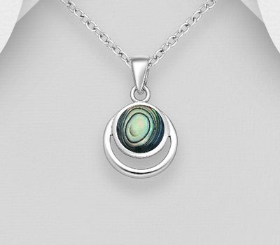 925 Sterling Silver Circle Pendant, Decorated with Shell