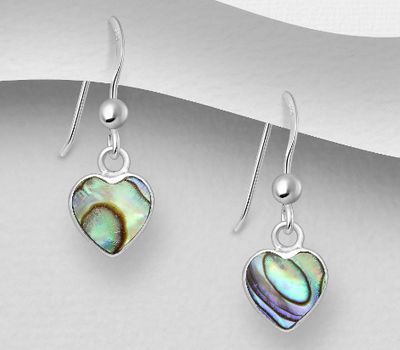 Şəkli böyütmək üçün tiklayın 925 Sterling Silver Heart Hook Earrings, Decorated with Shell