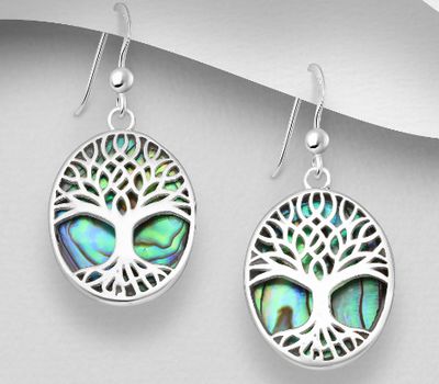 925 Sterling Silver Tree Of Life Hook Earrings Decorated With Shell