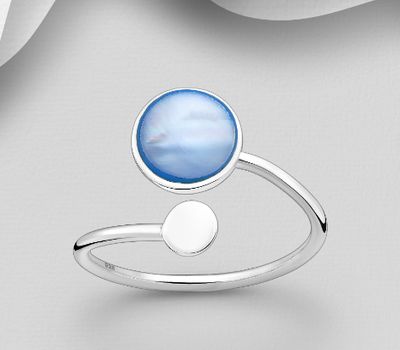 925 Sterling Silver Adjustable Ring, Decorated with Shell