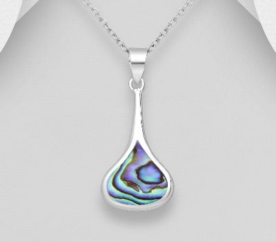 925 Sterling Silver Droplet Pendant, Decorated with Shell
