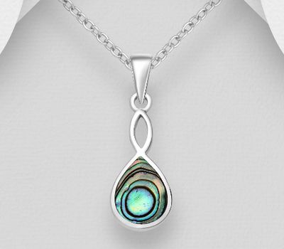 925 Sterling Silver Droplet Pendant, Decorated with Shell