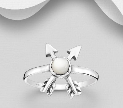 Şəkli böyütmək üçün tiklayın 925 Sterling Silver Oxidized Arrow Ring, Decorated with Shell