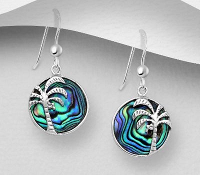 925 Sterling Silver Coconut Tree Hook Earrings, Decorated with Shell