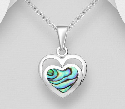 Şəkli böyütmək üçün tiklayın 925 Sterling Silver Heart Pendant, Decorated with Shell