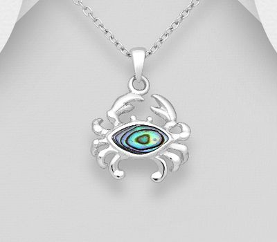 Şəkli böyütmək üçün tiklayın 925 Sterling Silver Crab Pendant, Decorated with Shell
