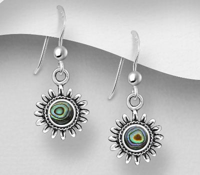 Şəkli böyütmək üçün tiklayın 925 Sterling Silver Sunflower Hook Earrings, Decorated with Shell