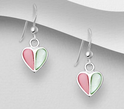 Şəkli böyütmək üçün tiklayın 925 Sterling Silver Heart Hook Earrings, Decorated with Shell