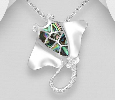 925 Sterling Silver Stingray Pendant Decorated With Shell