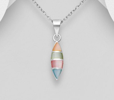 Şəkli böyütmək üçün tiklayın 925 Sterling Silver Marquise-Shape Pendant, Decorated with Colorful Shell