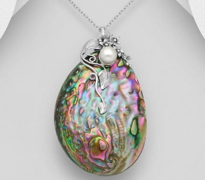Şəkli böyütmək üçün tiklayın 925 Sterling Silver Flower Pendant Decorated with Freshwater Pearl and Shell