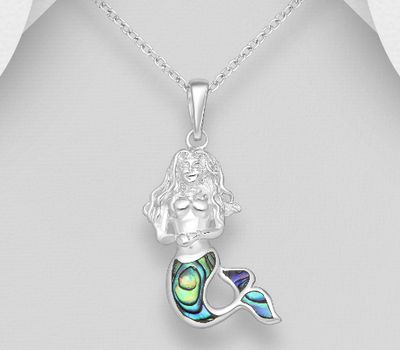 925 Sterling Silver Mermaid Pendant Decorated with Shell