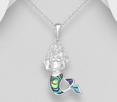 Şəkli böyütmək üçün tiklayın 925 Sterling Silver Mermaid Pendant Decorated with Shell
