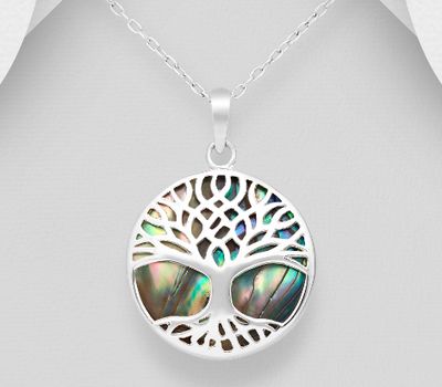 925 Sterling Silver Tree of Life Pendant Decorated with Circle Shell
