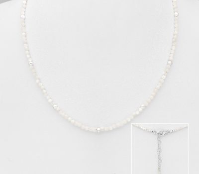 Şəkli böyütmək üçün tiklayın 925 Sterling Silver Beaded Necklace, Beaded with Freshwater Pearls and Shell