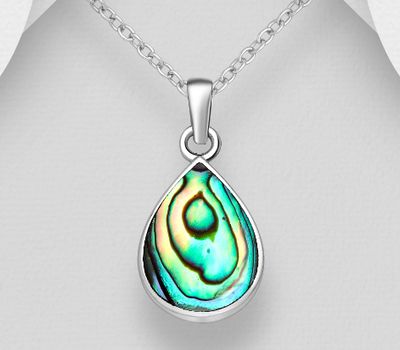 Şəkli böyütmək üçün tiklayın 925 Sterling Silver Droplet Pendant, Decorated with Shell