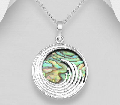 925 Sterling Silver Wave Pendant Decorated With Shell