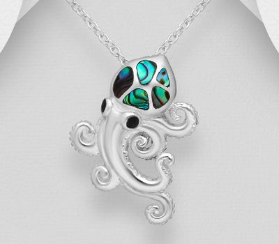 925 Sterling Silver Octopus Pendant Decorated with Shell