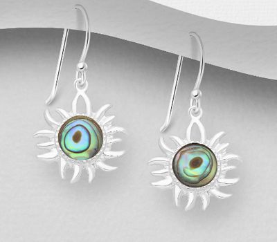 925 Sterling Silver Sun Hook Earrings, Decorated with Shell