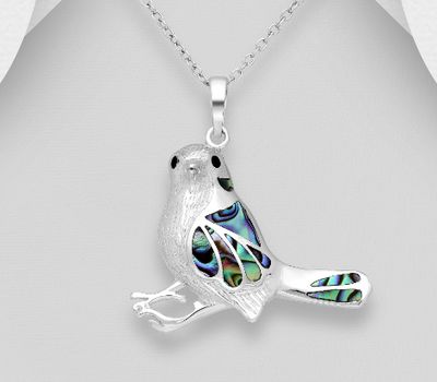 925 Sterling Silver Bird Pendant Decorated With Shell