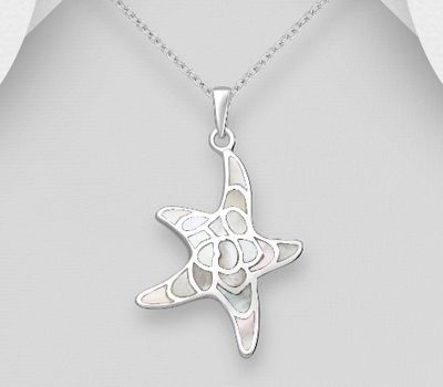 925 Sterling Silver Starfish Pendant Decorated With Shell