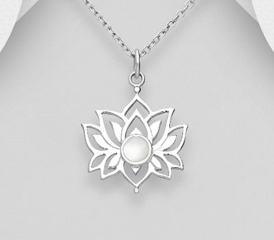 925 Sterling Silver Lotus Pendant, Decorated with Shell