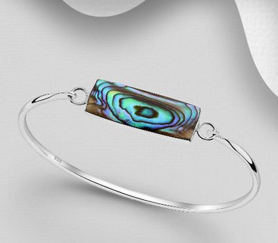 925 Sterling Silver Bangle, Decorated with Shell