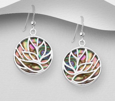 925 Sterling Silver Circle Lotus Hook Earrings, Decorated with Shell