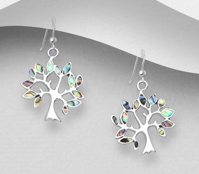 925 Sterling Silver Tree Of Life Hook Earrings Decorated With Shell