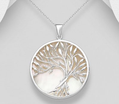 Şəkli böyütmək üçün tiklayın 925 Sterling Silver Tree of Life Pendant Decorated With Shell