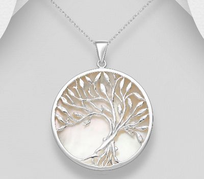 925 Sterling Silver Tree of Life Pendant Decorated With Shell