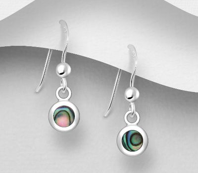 925 Sterling Silver Hook Earrings, Decorated with Shell