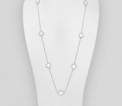 925 Sterling Silver Clover Necklace Decorated with Shell