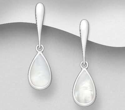 925 Sterling Silver Push-Back Earrings Decorated With Shell