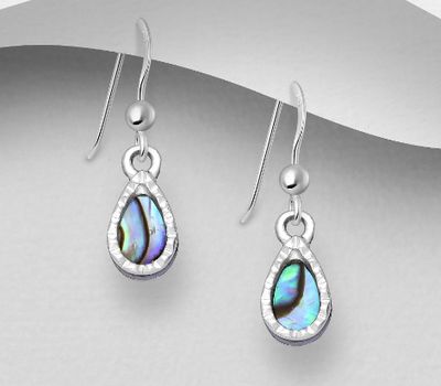 925 Sterling Silver Droplet Hook Earrings, Decorated with Shell