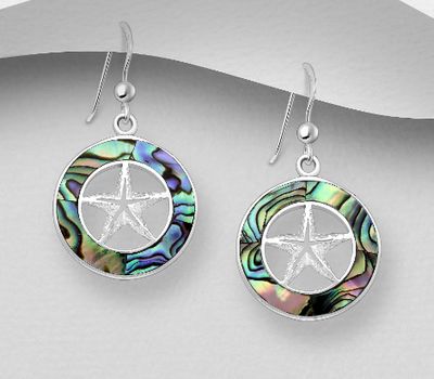 925 Sterling Silver Hook Earrings Featuring Starfish Decorated With Shell
